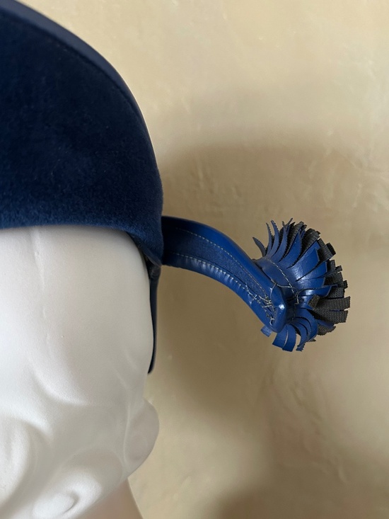 MOD 1960s\' NAVY VELOUR FELT HAT + VINYL EDGING & BACK STRIPS & \